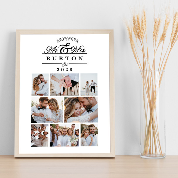 Photo Collage Wedding Personalised Gift 8-Photo Mr & Mrs Print Or Canvas Photo Collage Wedding Personalised Gift 8-Photo Mr & Mrs Print Or Canvas