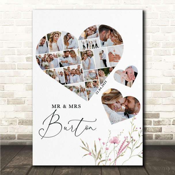 Photo Collage Wedding Personalised Gift 19-Photo Floral Print Or Canvas