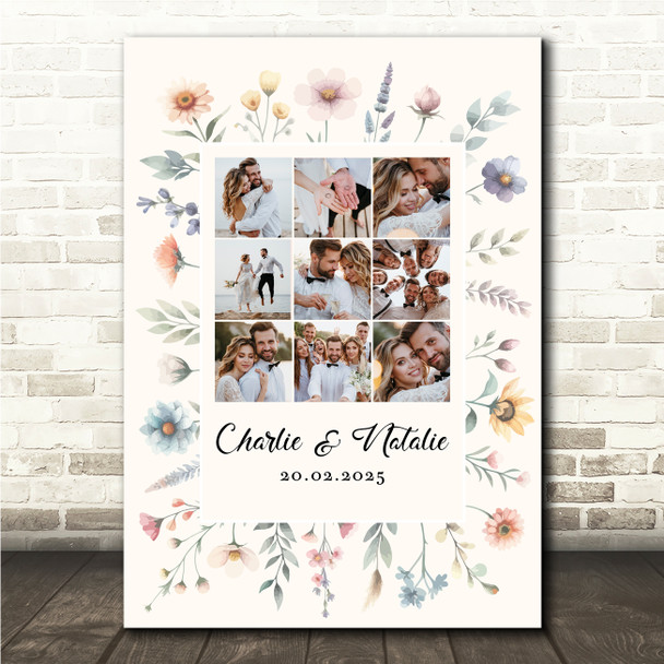 Photo Collage Wedding Personalised Gift 9-Photo Floral Print Or Canvas