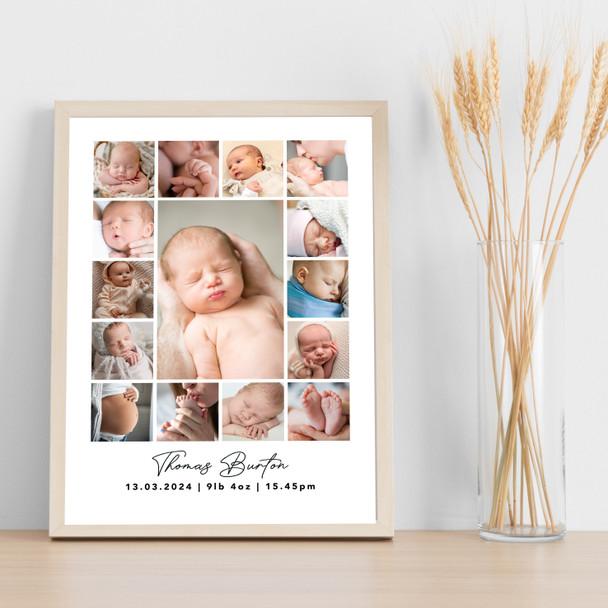 Photo Collage Personalised Gift For New Baby 15-Photo Print Or Canvas