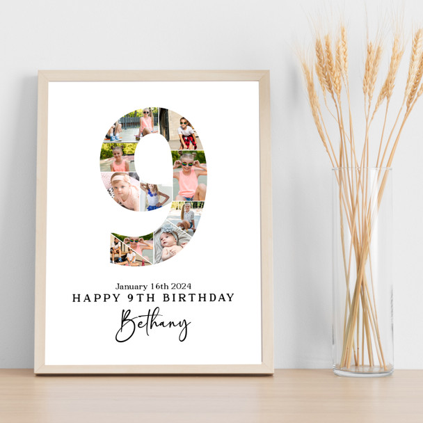 Photo Collage 10-Photo 9th Birthday Personalised Gift Print Or Canvas