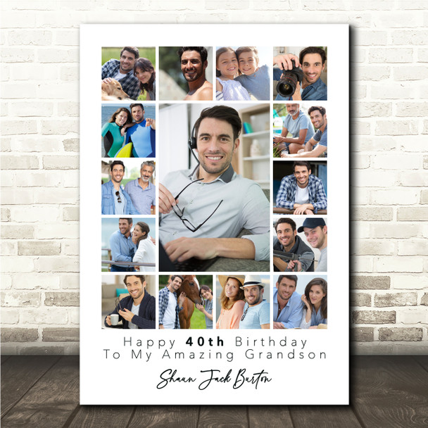 Photo Collage 40th Birthday Custom Gift For Grandson 15-Photo Print Or Canvas