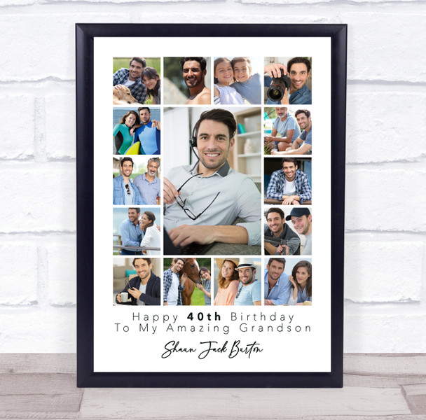 Photo Collage 40th Birthday Custom Gift For Grandson 15-Photo Print Or Canvas