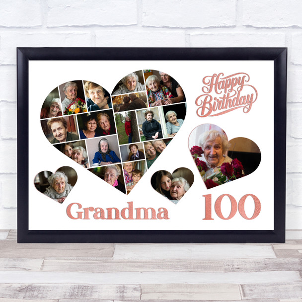 Photo Collage 100th Birthday Gift For Grandma 20-Photo Hearts Print Or Canvas