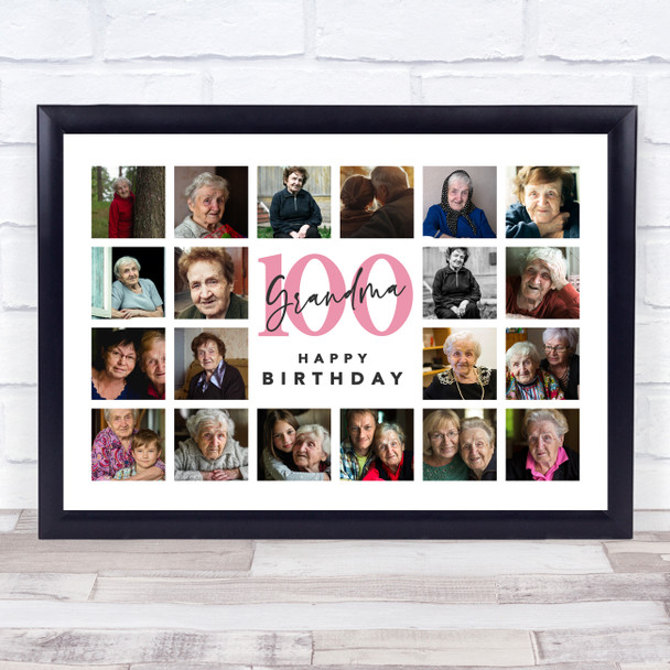 Photo Collage 100th Birthday Custom Gift For Grandma 20-Photo Print Or Canvas