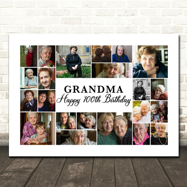 Photo Collage 100th Birthday Custom Gift For Grandma 22-Photo Print Or Canvas
