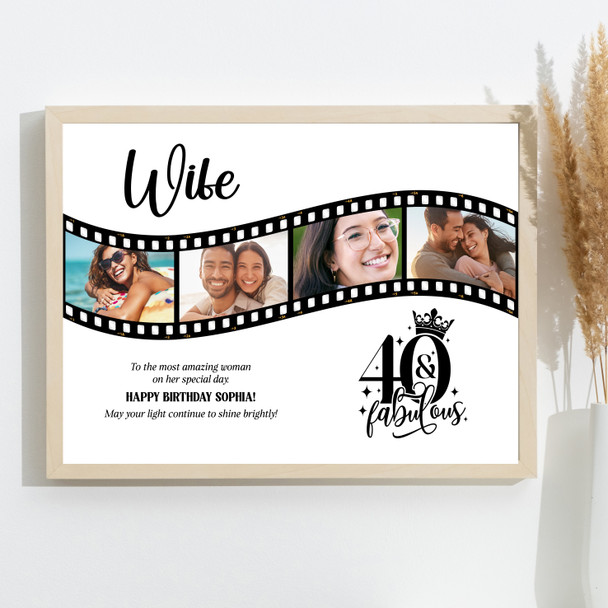 Photo Collage 40th Birthday Gift For Wife 4-Photo Camera Film Print Or Canvas
