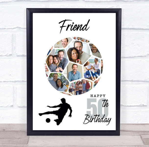 Photo Collage 50th Birthday Gift For Friend 14-Photo Football Print Or Canvas