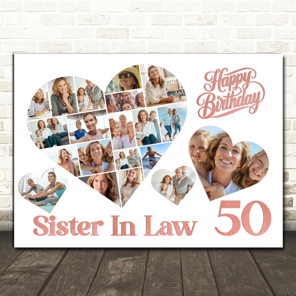 Photo Collage 50th Birthday Gift For Sister-In-Law 20-Photo s Print Or Canvas