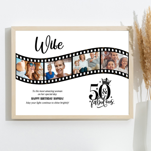 Photo Collage 50th Birthday Gift For Wife 4-Photo Camera Film Print Or Canvas