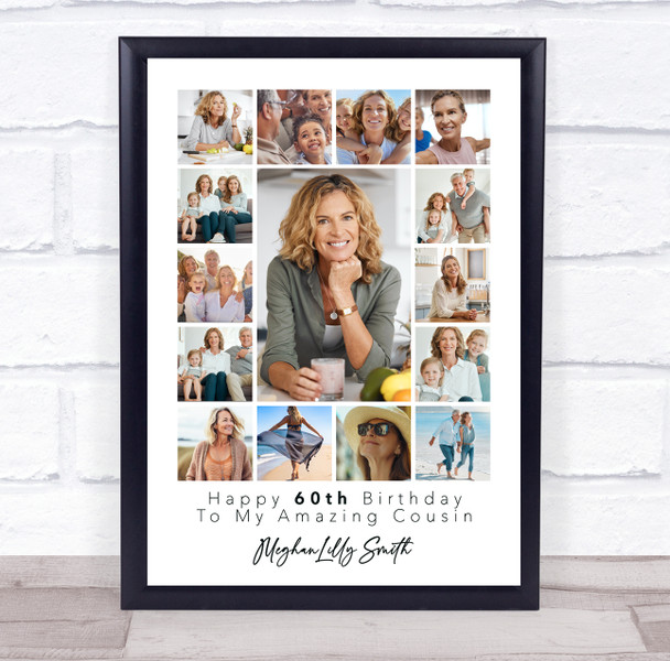 Photo Collage 60th Birthday Gift For Cousin 15-Photo Portrait Print Or Canvas