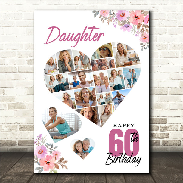 Photo Collage 60th Birthday Gift For Daughter 19-Photo Floral Print Or Canvas