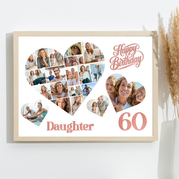 Photo Collage 60th Birthday Gift For Daughter 20-Photo Hearts Print Or Canvas