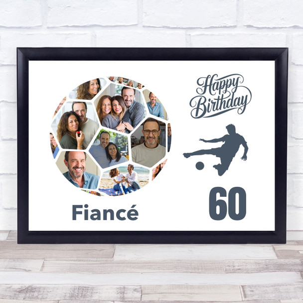 Photo Collage 60th Birthday Gift For Fiancé 14-Photo Football Print Or Canvas