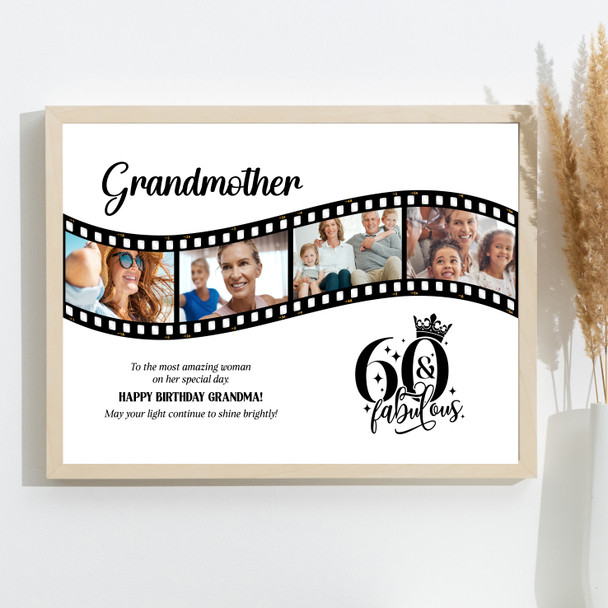 Photo Collage 60th Birthday Gift For Grandmother 4-Photo Film Print Or Canvas