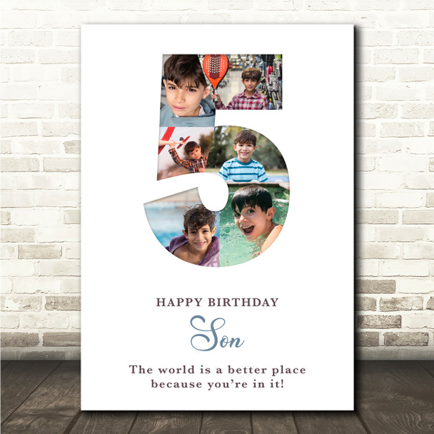 Photo Collage 6-Photo 5th Birthday Custom Gift For Boys White Print Or Canvas