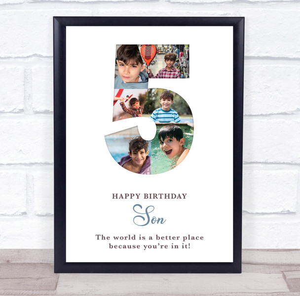Photo Collage 6-Photo 5th Birthday Custom Gift For Boys White Print Or Canvas