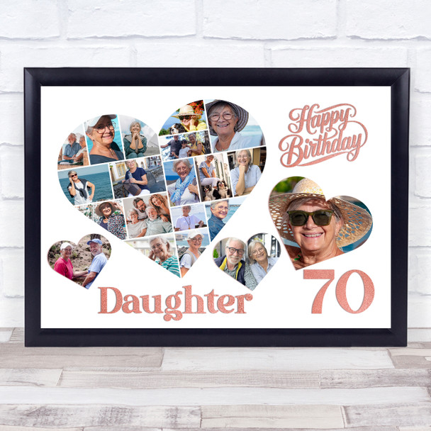 Photo Collage 70th Birthday Gift For Daughter 20-Photo Hearts Print Or Canvas