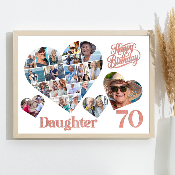Photo Collage 70th Birthday Gift For Daughter 20-Photo Hearts Print Or Canvas