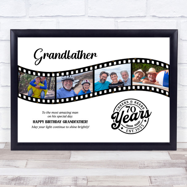 Photo Collage 70th Birthday Gift For Grandfather 4-Photo Film Print Or Canvas