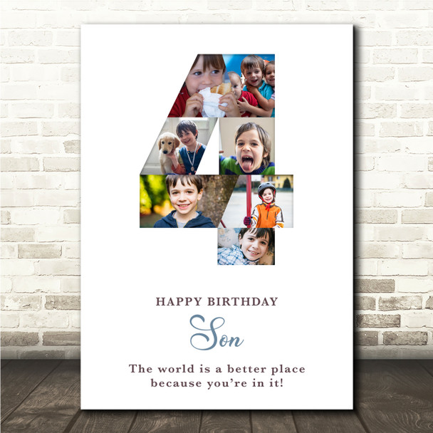 Photo Collage 7-Photo 4th Birthday Custom Gift For Boys White Print Or Canvas