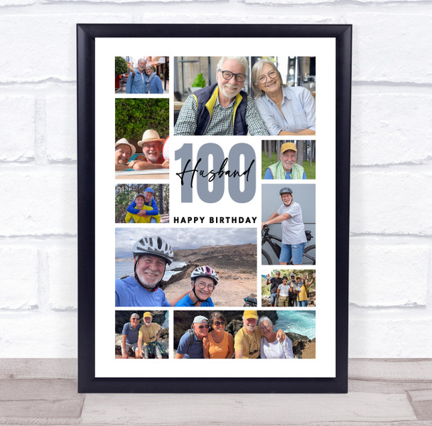 Photo Collage 100th Birthday Custom Gift For Husband 10-Photo Print Or Canvas