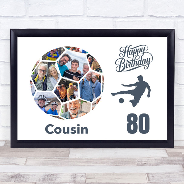 Photo Collage 80th Birthday Gift For Cousin 14-Photo Football Print Or Canvas
