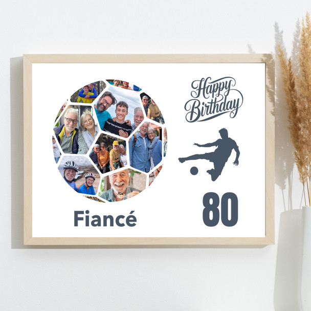 Photo Collage 80th Birthday Gift For Fiancé 14-Photo Football Print Or Canvas