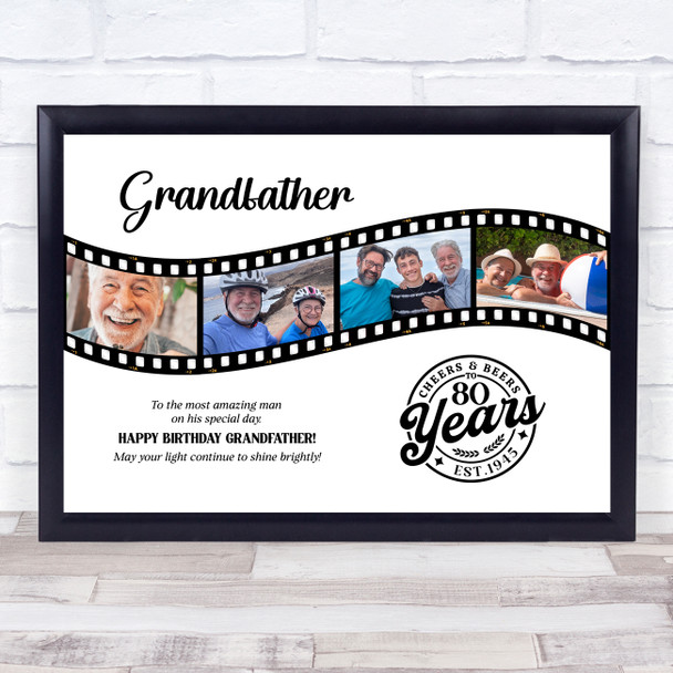 Photo Collage 80th Birthday Gift For Grandfather 4-Photo Film Print Or Canvas