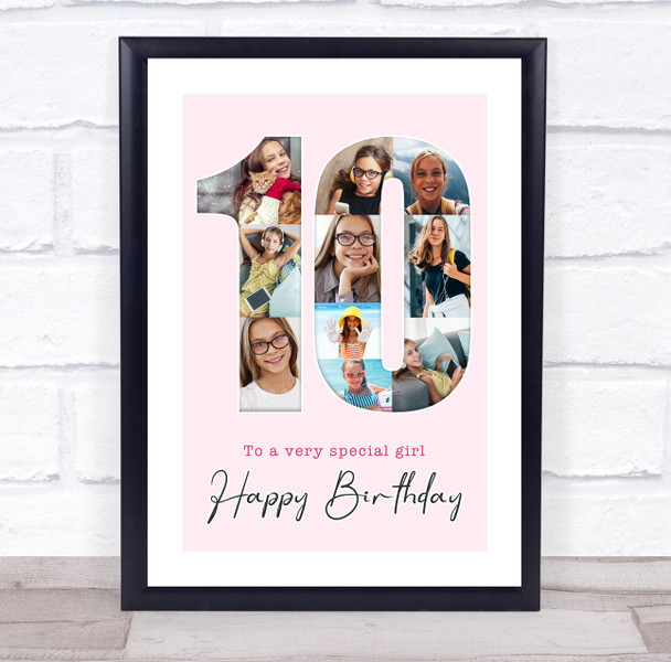 Photo Collage 10-Photo 10th Birthday Gift For Kids Girls Pink Print Or Canvas