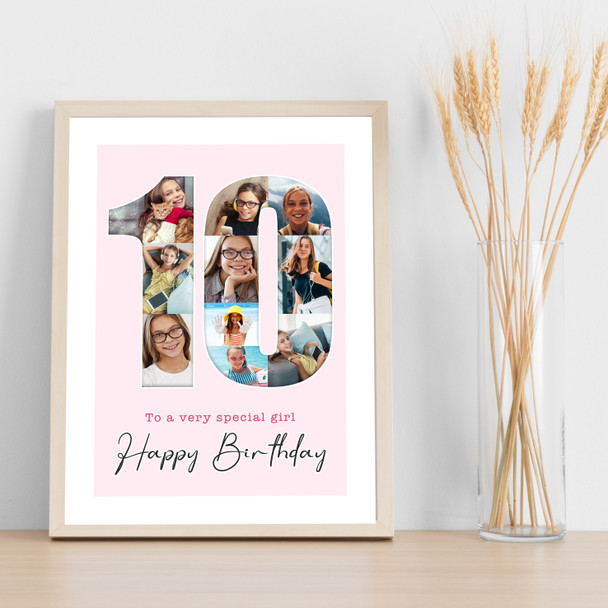 Photo Collage 10-Photo 10th Birthday Gift For Kids Girls Pink Print Or Canvas