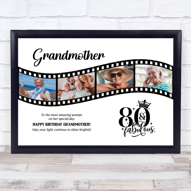 Photo Collage 80th Birthday Gift For Grandmother 4-Photo Film Print Or Canvas