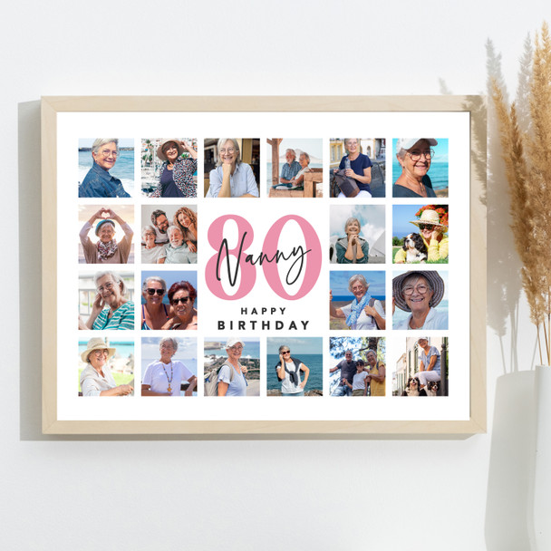 Photo Collage 80th Birthday Gift For Nanny 20-Photo Landscape Print Or Canvas