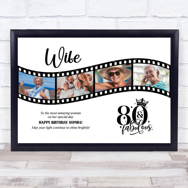Photo Collage 80th Birthday Gift For Wife 4-Photo Camera Film Print Or Canvas