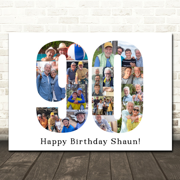Photo Collage 90th Birthday 16-Photo Birthday Gift For Him 90 Print Or Canvas