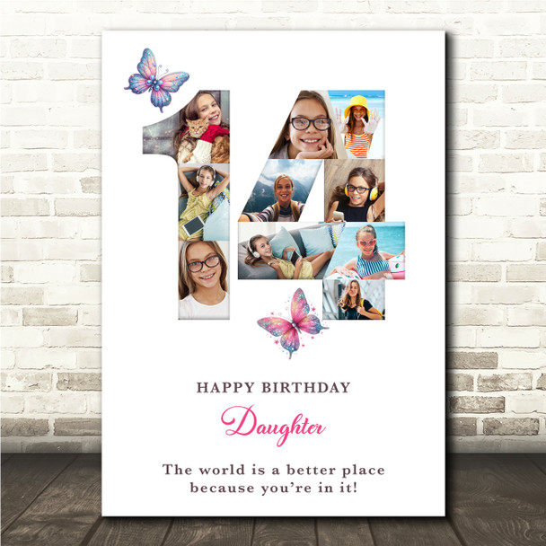 Photo Collage 10-Photo 14th Birthday Gift For Girls Butterfly Print Or Canvas