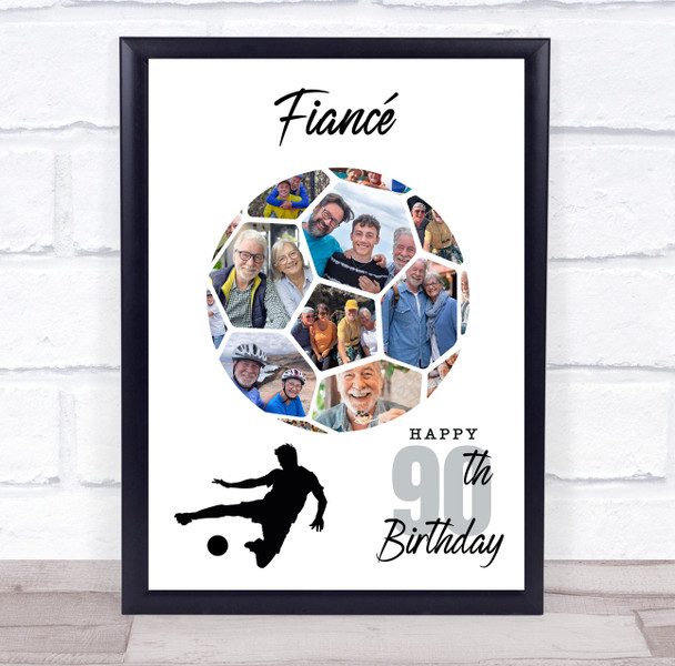 Photo Collage 90th Birthday Gift For Fiancé 14-Photo Football Print Or Canvas