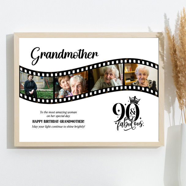 Photo Collage 90th Birthday Gift For Grandmother 4-Photo Film Print Or Canvas