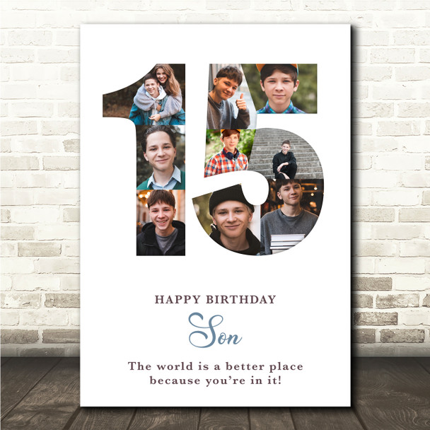 Photo Collage 9-Photo 15th Birthday Gift For Teens Boys White Print Or Canvas
