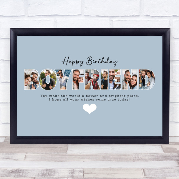 Photo Collage Blue 9-Photo Birthday Custom Gift For Boyfriend Print Or Canvas