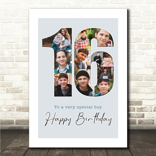 Photo Collage 11-Photo 16th Birthday Gift For Teens Boys Blue Print Or Canvas