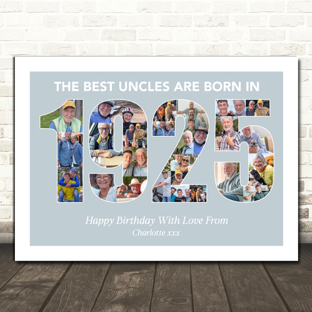 Photo Collage Blue Birthday Gift For Uncle 26-Photo Year 1925 Print Or Canvas