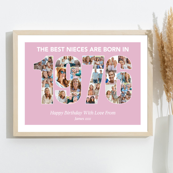 Photo Collage Pink Birthday Gift For Niece 23-Photo Year 1976 Print Or Canvas