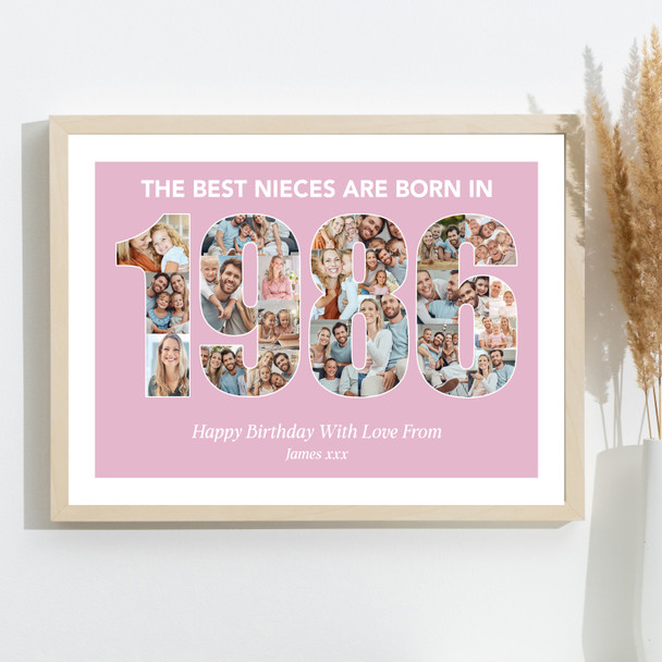 Photo Collage Pink Birthday Gift For Niece 23-Photo Year 1986 Print Or Canvas
