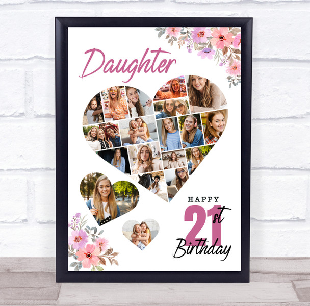 Photo Collage 21st Birthday Gift For Daughter 19-Photo Floral Print Or Canvas