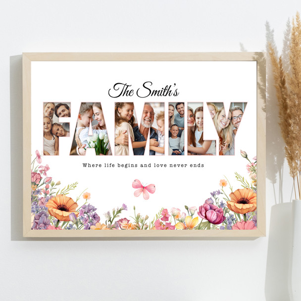 Photo Collage 6-Photo Custom Gift For Family Floral Butterfly Print Or Canvas