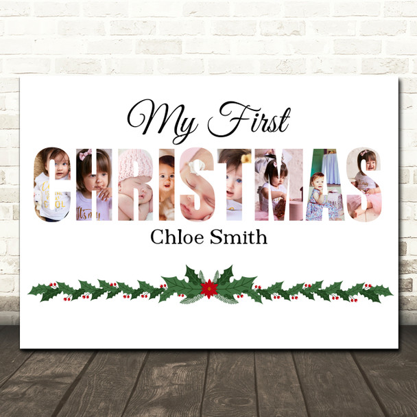 Photo Collage First Christmas Gift For Baby 9-Photo Christmas Print Or Canvas