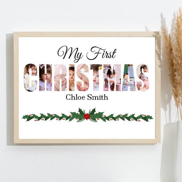 Photo Collage First Christmas Gift For Baby 9-Photo Christmas Print Or Canvas