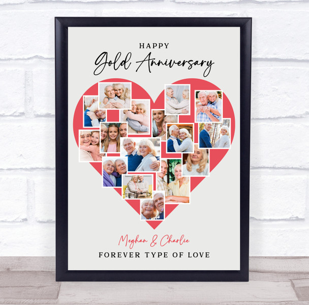 Photo Collage Gold 50th Wedding Anniversary Gift 16-Photo Red Print Or Canvas