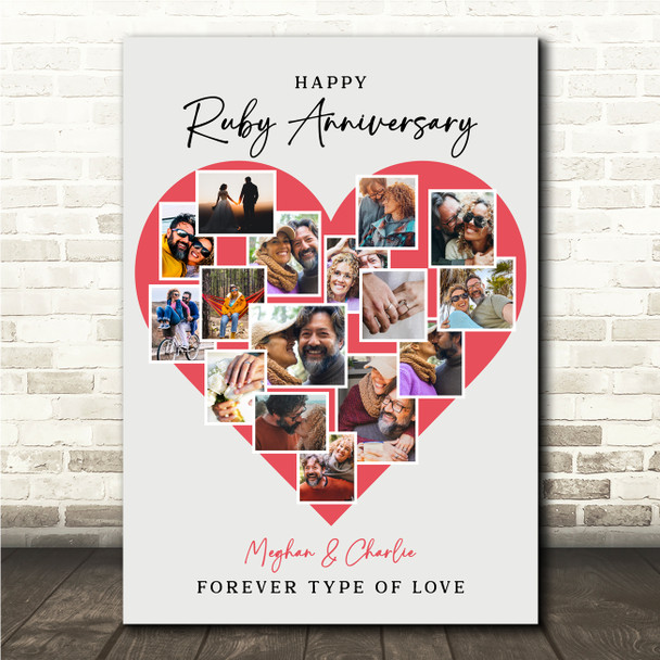 Photo Collage Ruby 40th Wedding Anniversary Gift 16-Photo Red Print Or Canvas